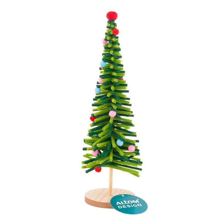 Altom Design, figurka choinka filcowa na drewnianym spodzie 3D, 9-9-25 cm