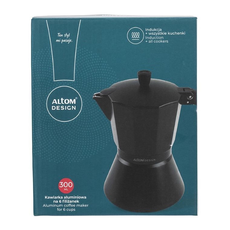 Altom Design, kawiarka aluminiowa, 300 ml na 6 filiżanek, czarna, indukcja
