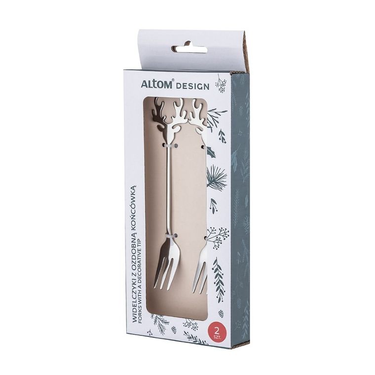 Altom Design, komplet 2 widelczyków z ozdobną końcówką, głowa renifera, srebrny, color box
