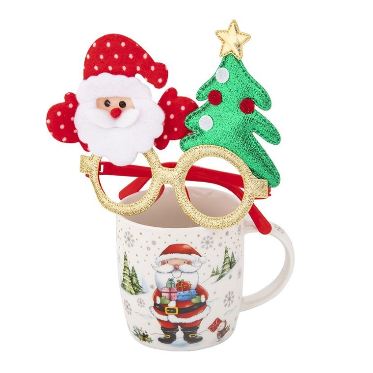 Altom Design, kubek Mikołaj nbc, 400 ml, z okularami świątecznymi, w opasce