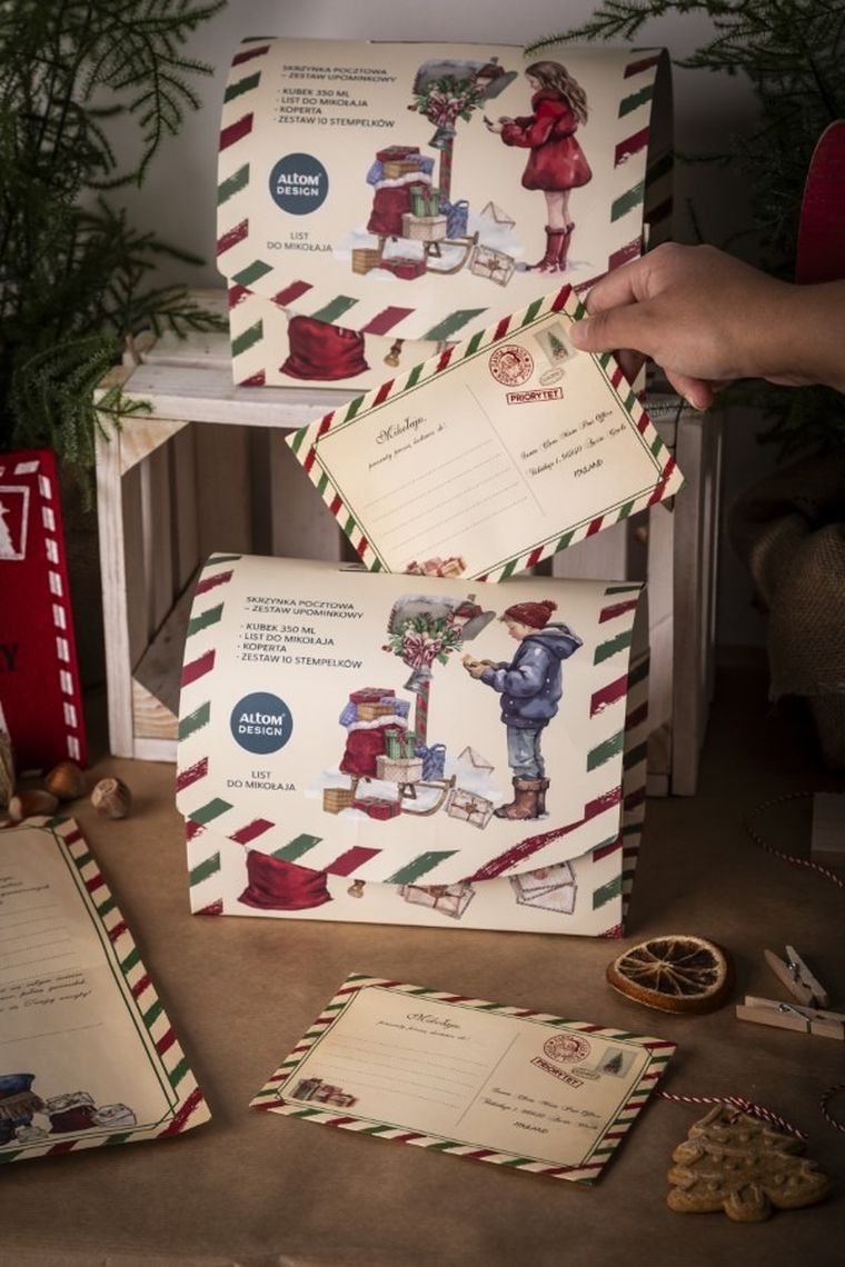 Altom Design, list do Mikołaja, kubek baryłka nbc, 350 ml, z listem i stempelkami