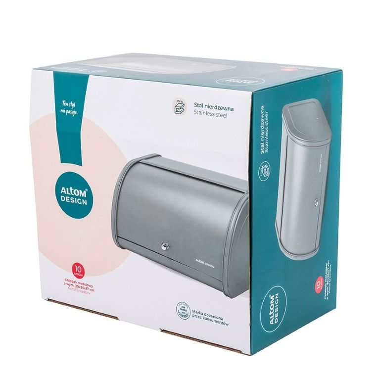 Altom Design, metalowy chlebak, szary, 30-26-17 cm