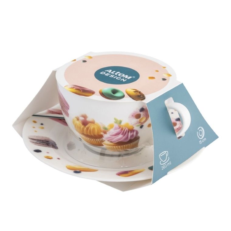 Altom Design, słodkości, filiżanka nbc ze spodkiem, 260 ml 15 cm, w opasce