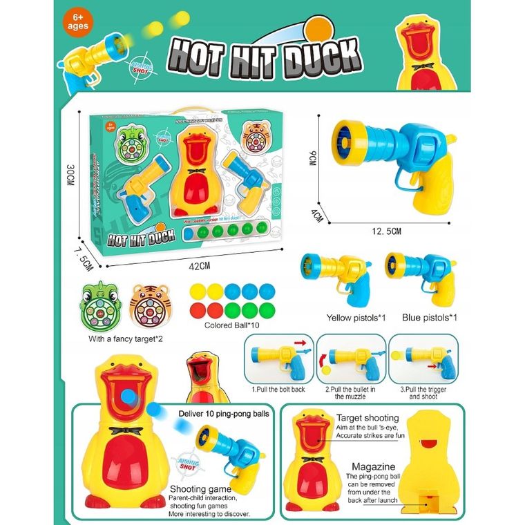 Anek dla Dzieci, kaczka, strzelanie do celu, wyrzutnia z kulkami