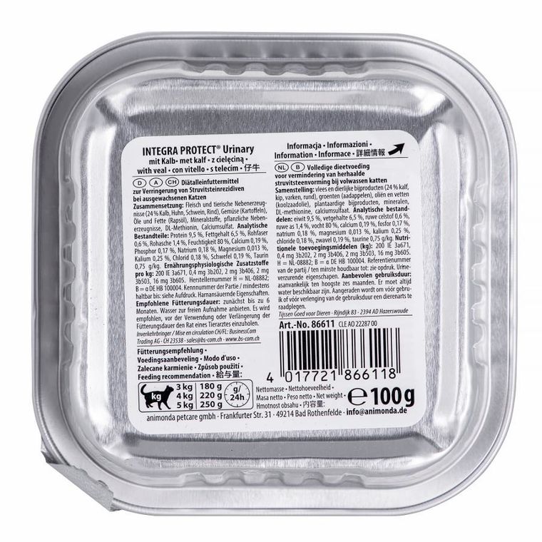 Animonda, Integra Protect Harnsteine, karma mokra dla kota, cielęcina, tacka, 100g