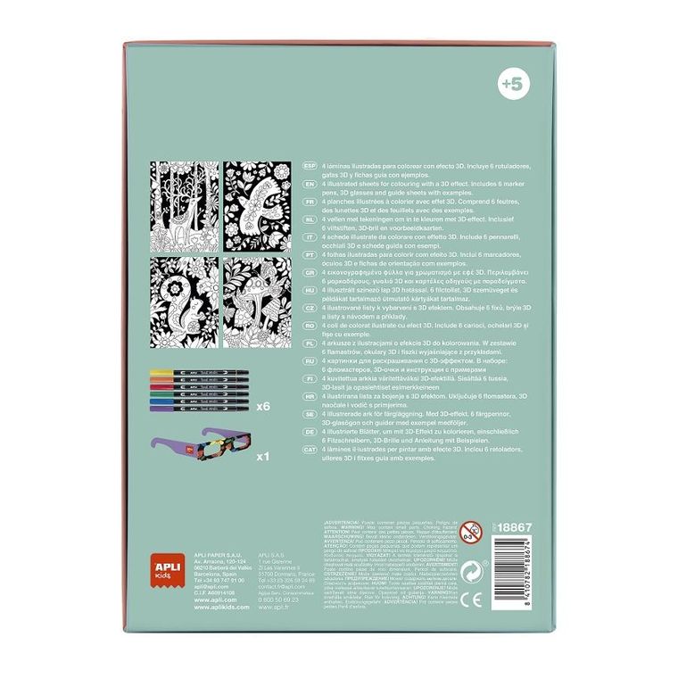 Apli Kids, Kolorowanie 3D, zestaw artystyczny z okularami
