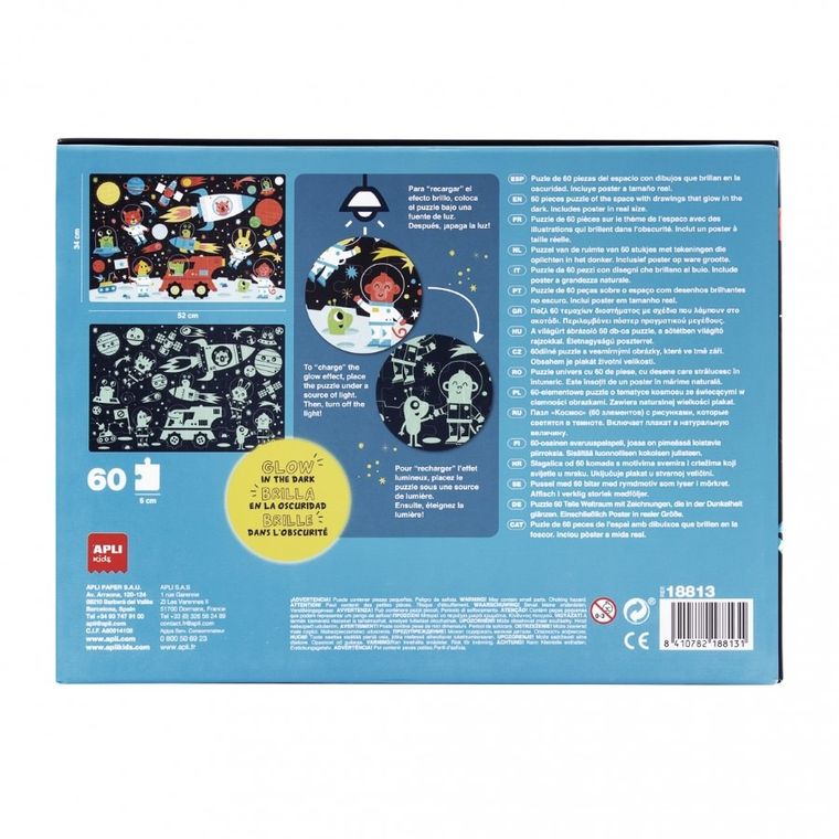 Apli Kids, puzzle świecące w ciemności, Kosmos, 60 elementów