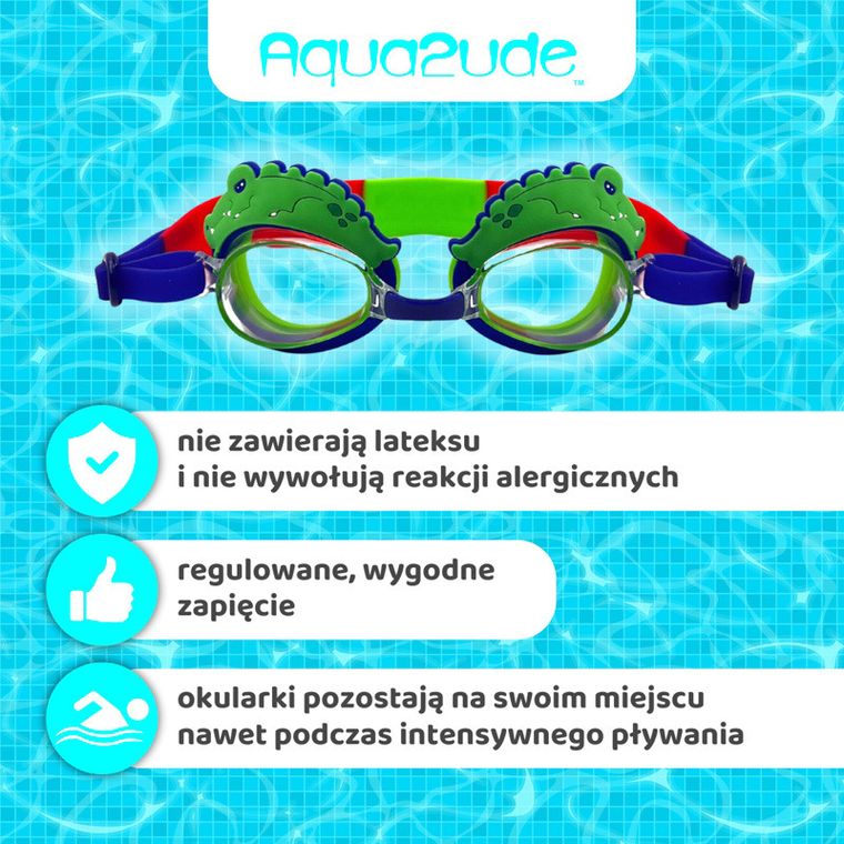 Aqua2ude, okulary do pływania dla dzieci, Aligator