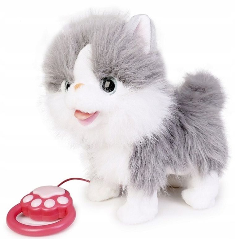 Artyk, kot chodzący na smyczy, zabawka interaktywna, biało szary