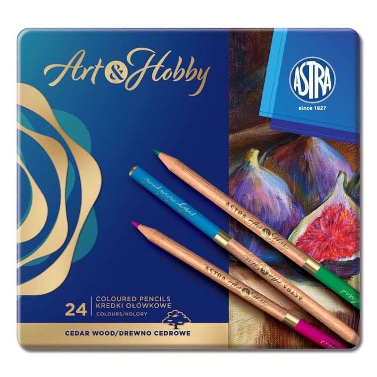 Astra, Prestige, kredki z drewna cedrowego w metalowym pudełku, 24 kolory