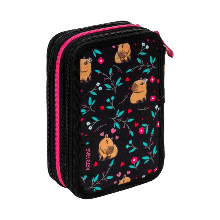 Astrabag, piórnik rozkładany, potrójny, z wyposażeniem, Flower Capy