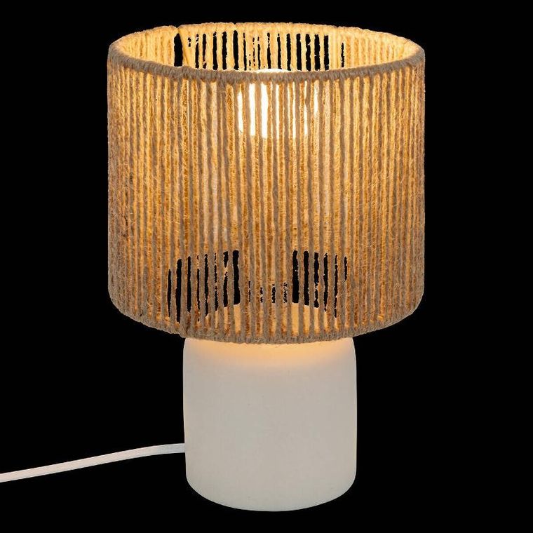 Atmosphera, ceramiczna lampa stołowa, koby, z plecionym kloszem, 24 cm