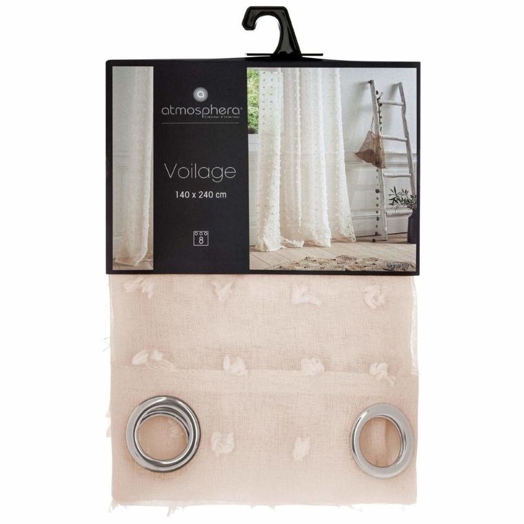 Atmosphera, firana gotowa na przelotkach, 140-240 cm, beżowa z kropeczkami