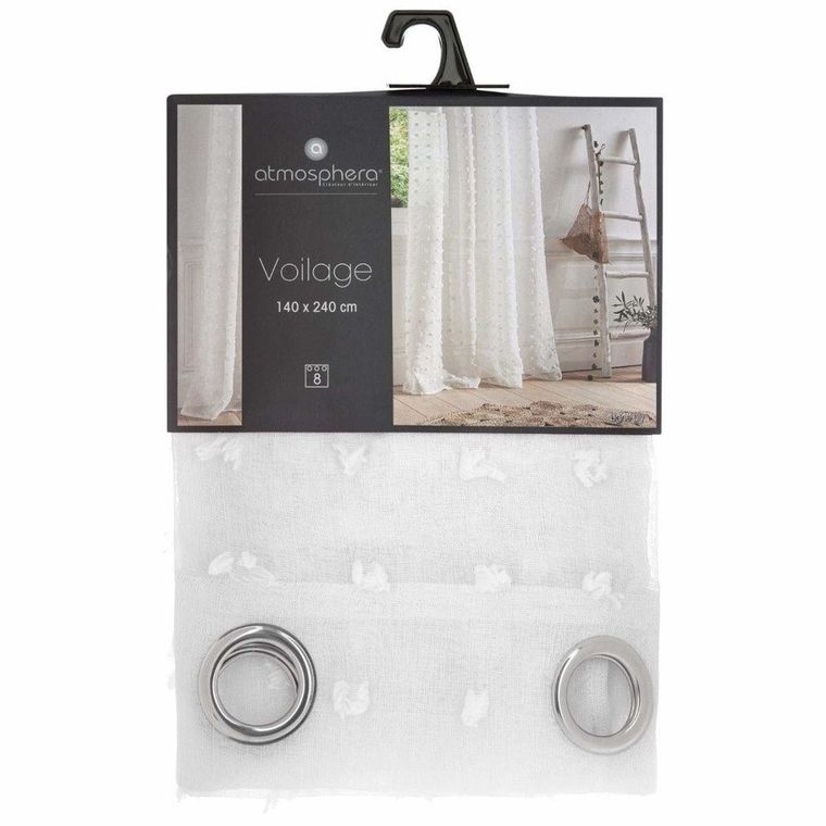 Atmosphera, firana gotowa na przelotkach, 140-240 cm, biała z kropeczkami