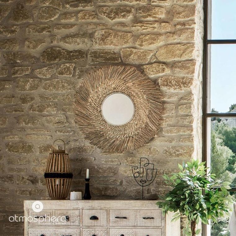 Atmosphera, lustro dekoracyjne okrągłe, trawa morska, Ø 80 cm