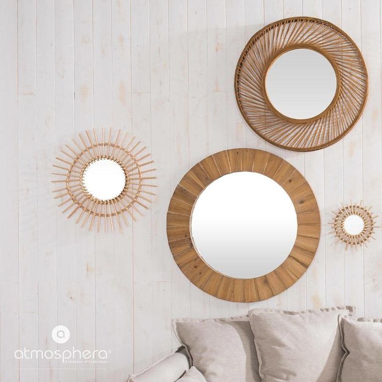 Atmosphera, lustro w drewnianej ramie, jodła, Ø 83 cm