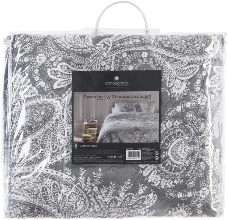 Atmosphera, Marie, narzuta na łóżko + 2 poduszki, jasnoszara