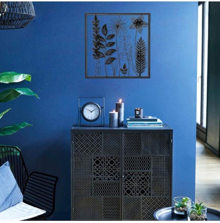 Atmosphera, metalowa dekoracja na ścianę, w ramce, liście, 40-40 cm, czarna