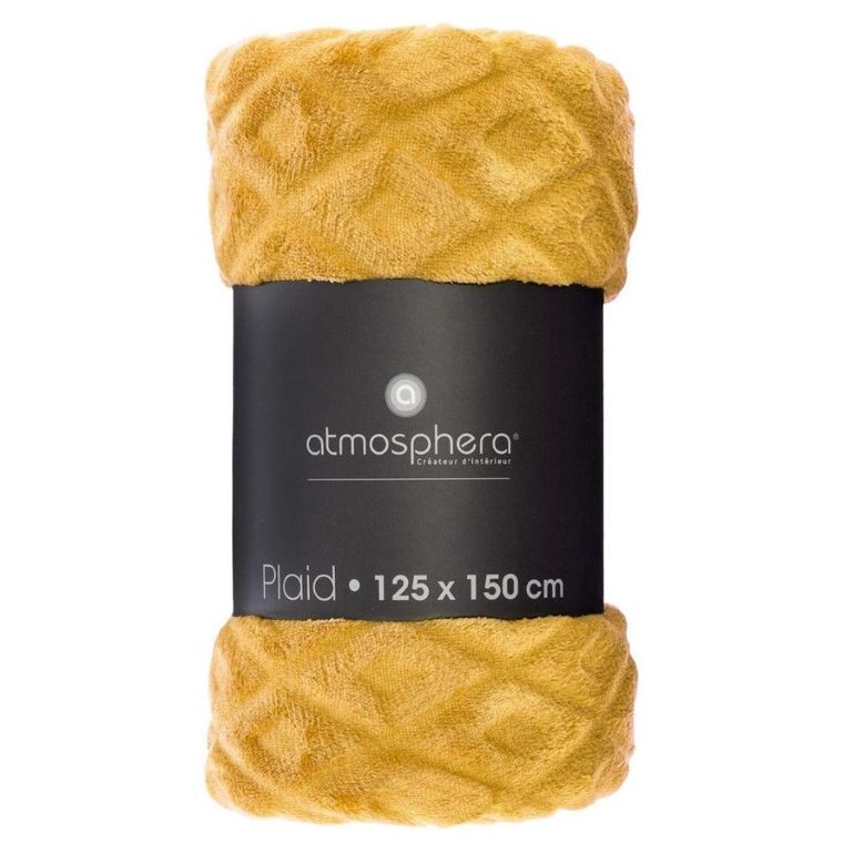 Atmosphera, narzuta pled 3D, Losan, żółta, 125-150 cm