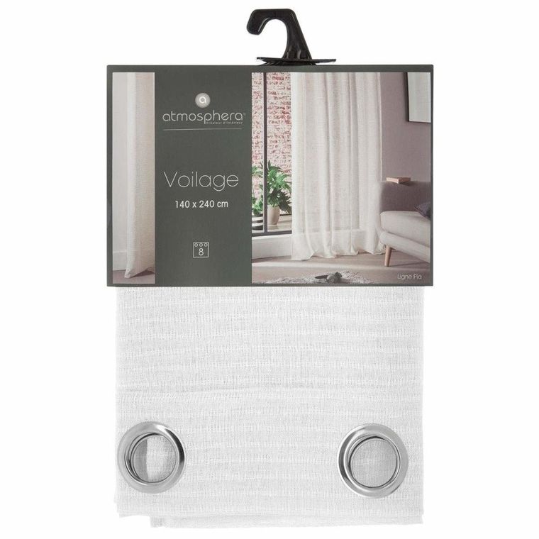 Atmosphera, nowoczesna firana na przelotkach, w paseczki, 140-240 cm, biała