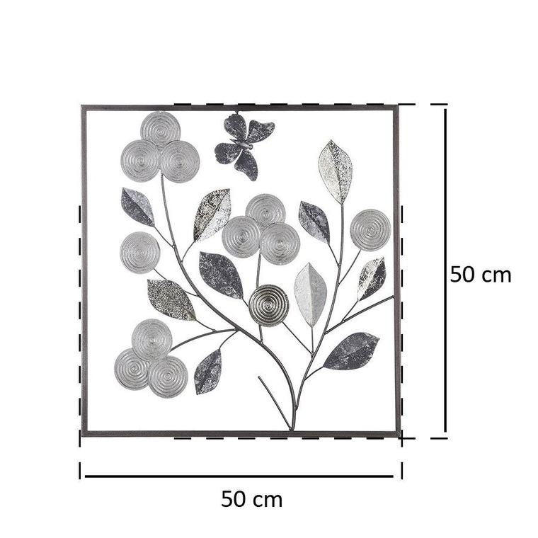 Atmosphera, obraz metaloplastyczny z motywem kwiatów, srebrny