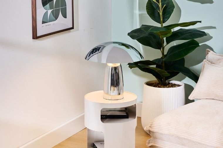 Atmosphera, Omia, lampa nocna grzybek, srebrna, wys. 34 cm