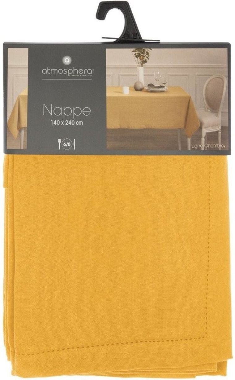 Atmosphera, prostokątny obrus, Chambray, bawełna, żółty, 140-240 cm