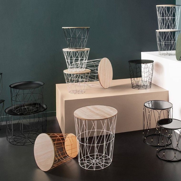 Atmosphera, stolik kawowy, w stylu modern, drewniany blat z drucianym kloszem