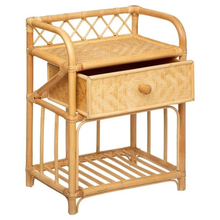 Atmosphera, stolik rattanowy do sypialni, Aoni, z szufladą i półką