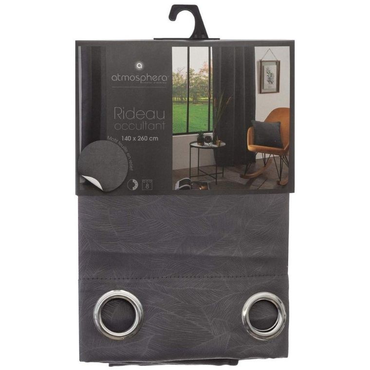 Atmosphera, zasłona okienna, przyciemniająca, szara z motywem liści, 140-260 cm