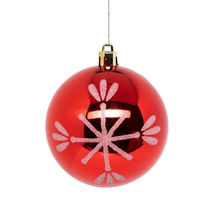 Atmosphera, zestaw czerwonych bombek z białym wzorem, 8 cm