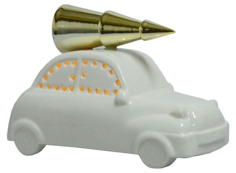 Auto porcelanowe z choinką na dachu, dekoracja