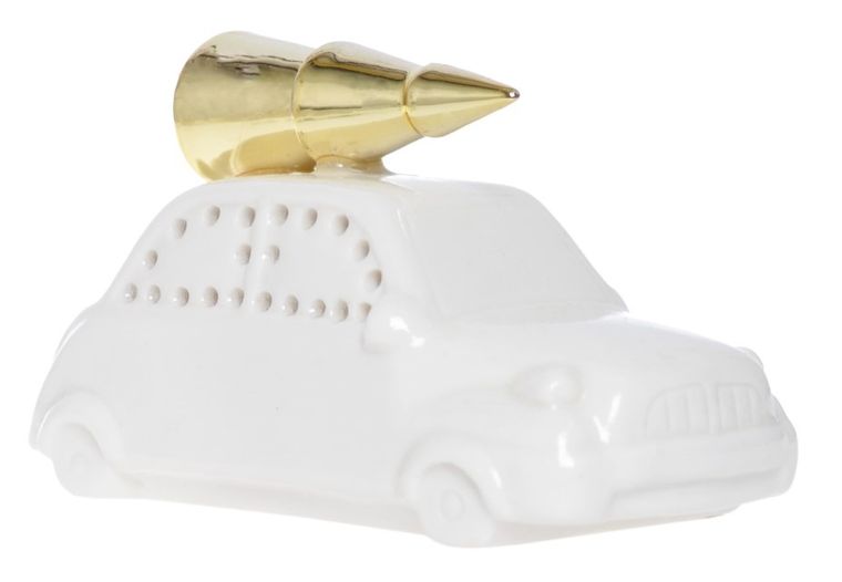 Auto porcelanowe z choinką na dachu, dekoracja