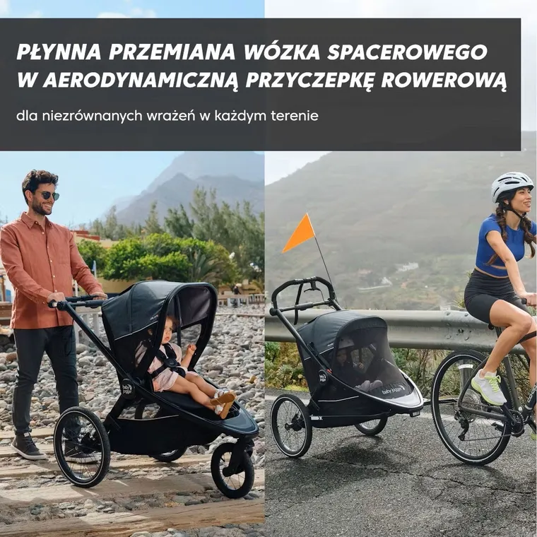 Baby Jogger, City Prix, wózek crossover, przyczepka rowerowa, Ambition Black