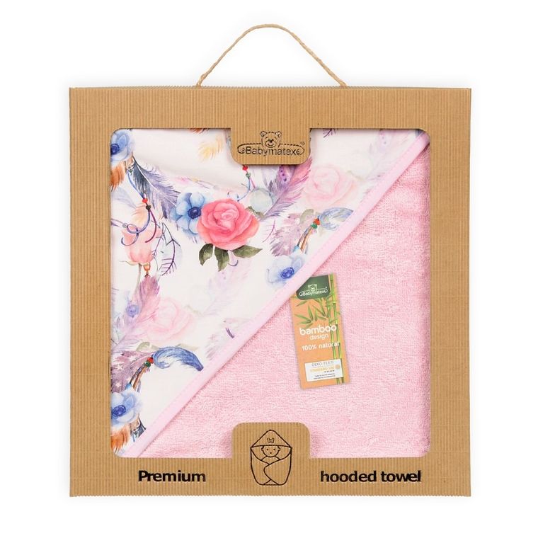 BabyMatex, Bamboo Design, Kwiaty, okrycie kąpielowe, różowe, 100-100 cm
