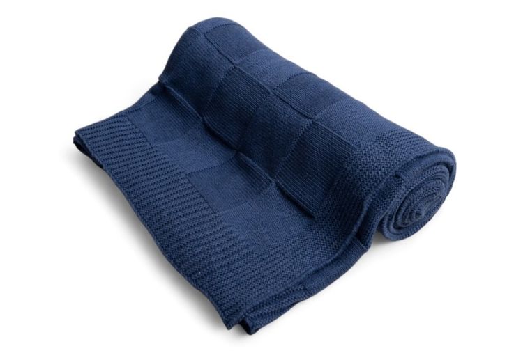 Babymatex, Kwadraty, kocyk bawełniany, granatowy, 80-100 cm