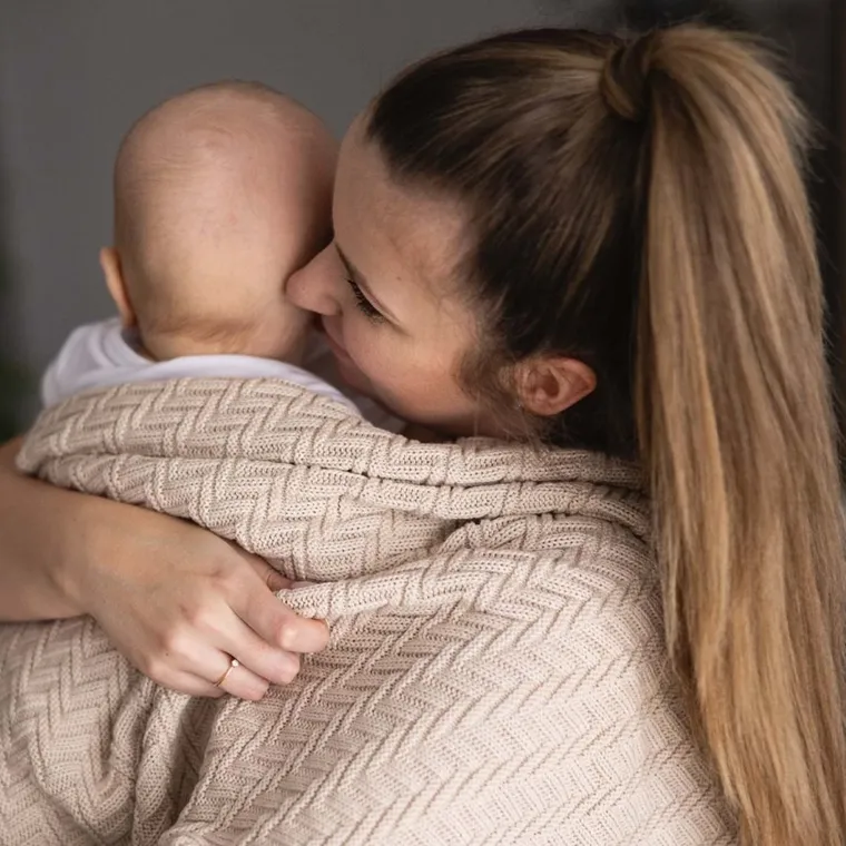 BabyOno, kocyk dzianinowy, bawełniany, beżowy