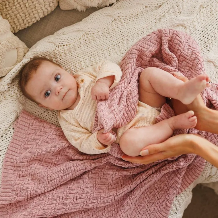 BabyOno, kocyk dzianinowy, bawełniany, różowy