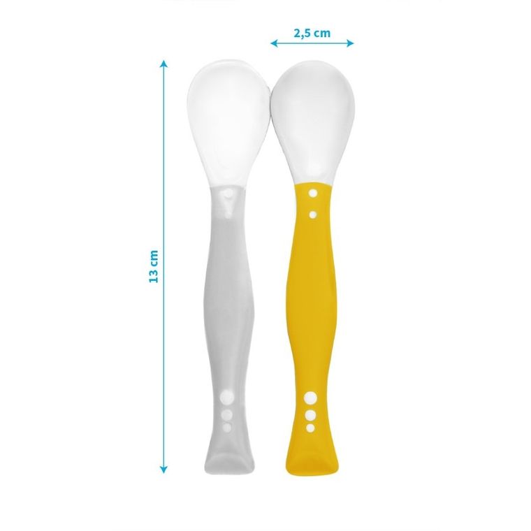 BabyOno, Łyżeczki plastyczne dla niemowląt, szary/żółty, 2 szt.