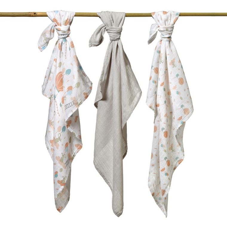 BabyOno, Natural Bamboo, pieluszka z włókien bambusa, szara, 70-70 cm, 3 szt.