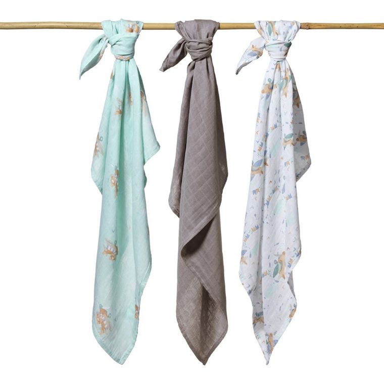 BabyOno, Samoloty, pieluszka bambusowa, 70-70 cm, 3 szt.