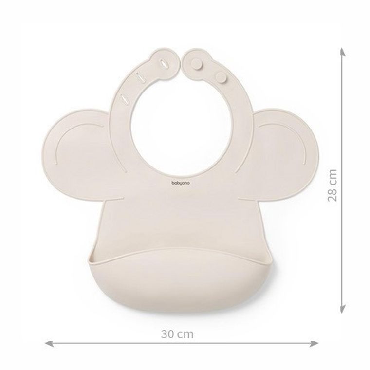 BabyOno, silikonowy śliniak z regulowanym zapięciem, beżowy