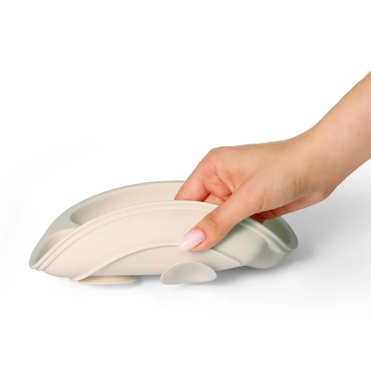 BabyOno, silikonowy talerzyk z przyssawką, beżowy