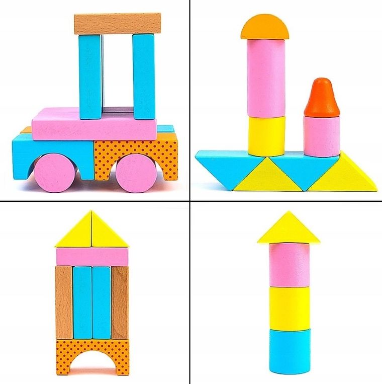 Baczek, Klocki drewniane, kolorowe, 53 elementów