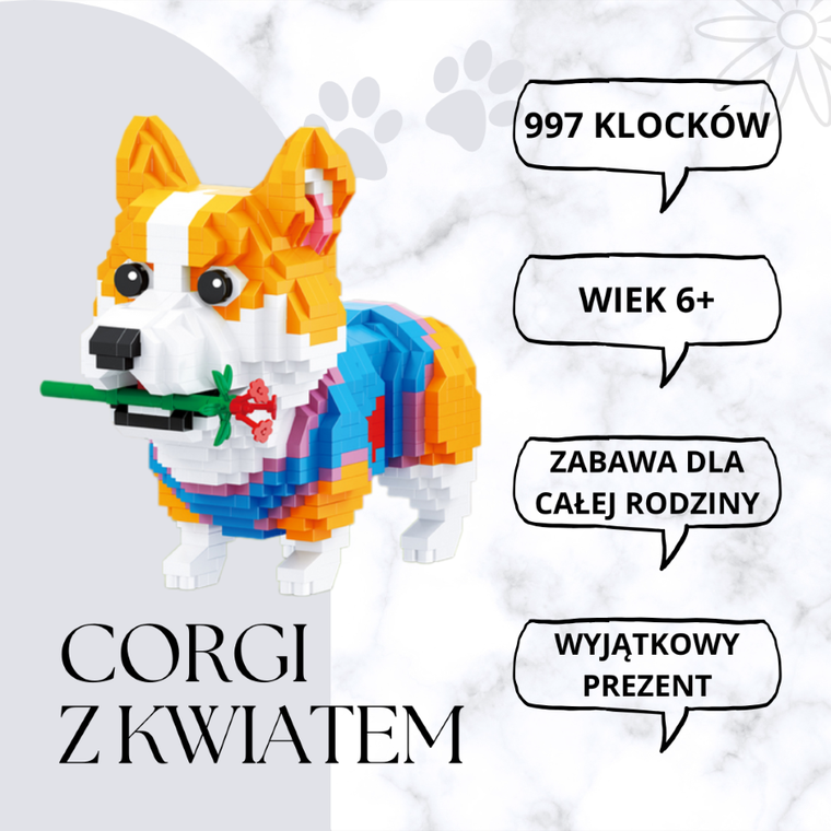 Balody, Pies Corgi z kwiatem, klocki konstrukcyjne, 997 elementów