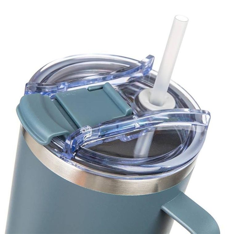Banquet, Twain, stalowy kubek termiczny, termos z rączką i słomką, szary, 1200 ml