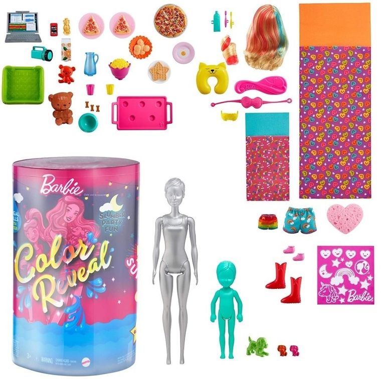 Barbie, Color Reveal, Kolorowa niespodzianka, Piżama Party, lalki i akcesoria, 1 szt.