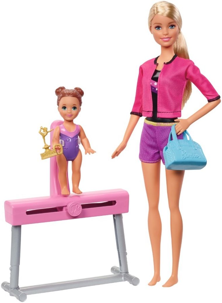 Barbie, Gimnastyczka, lalka blondynka, mini-laleczka i akcesoria