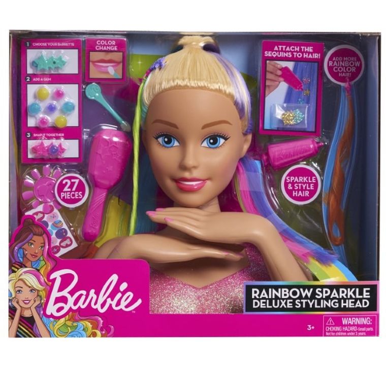 Barbie, głowa do stylizacji, tęczowe włosy