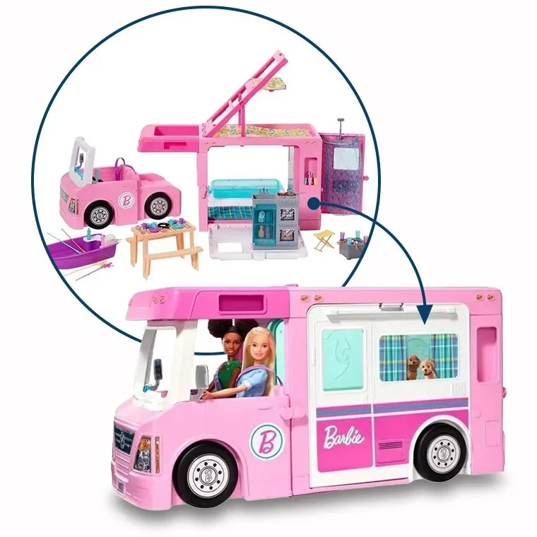 Barbie, Kamper 3w1 + lalka gratis, zestaw promocyjny